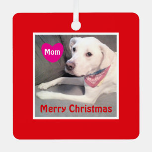 Ornement En Métal Photo du chien blanc mignon Joyeux Noël Maman roug