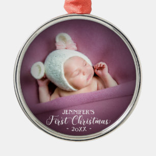 Ornement En Métal Photo du premier Noël de bébé
