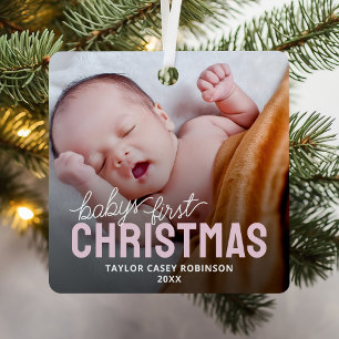 Ornement En Métal Photo du premier Noël de bébé