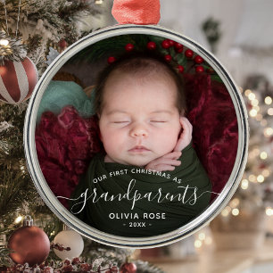 Ornement En Métal Photo du premier Noël des grands-parents, écriture