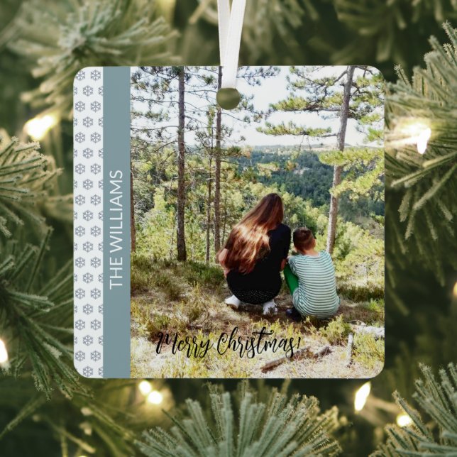 Ornement En Métal Photo encadrée de Noël Snowflakes Blanc Bleu (Insitu)