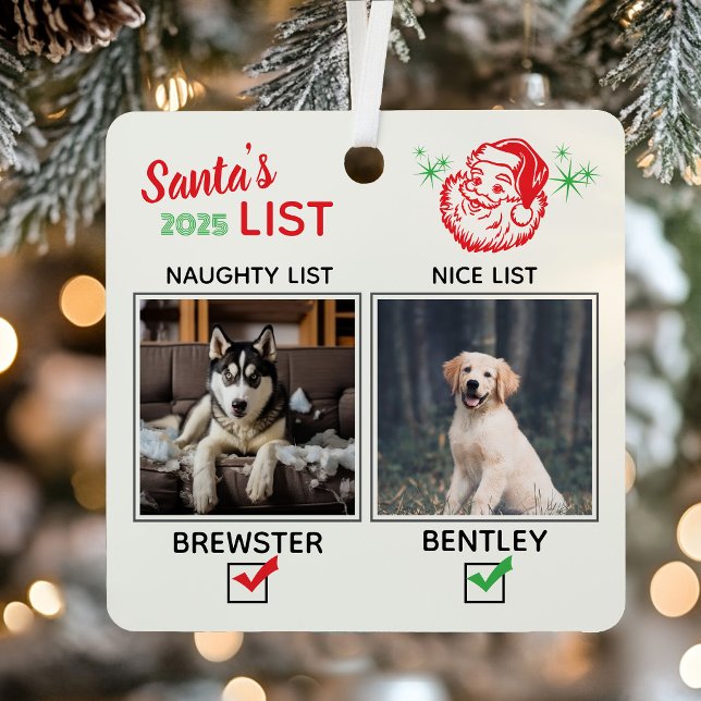 Ornement En Métal  Photo Funny Dog Christmas Naughty Nice (Photo Funny Dog Christmas Naughty Nice Metal Ornament)