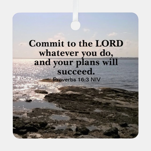 Ornement En Métal Photo Océan Atlantique avec succès biblique Verse (Recto)