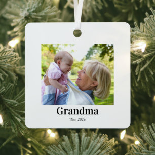 Ornement En Métal Photo personnalisé du premier Noël de bébé pour gr