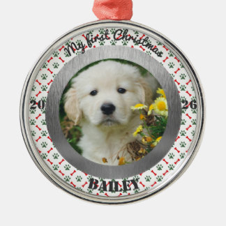 Ornement En Métal Photo personnalisé du premier Noël de votre chiot