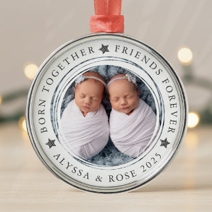 Ornement En Métal Photo personnalisée des premiers jumeaux de Noël