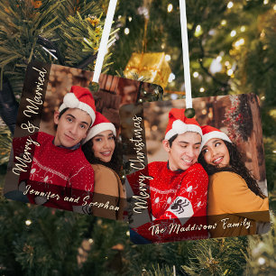 Ornement En Métal Photos de Noël de jeunes mariés joyeux et unis