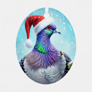 Ornement En Métal Pigeon de Santa Hat à Falling Snow Christmas