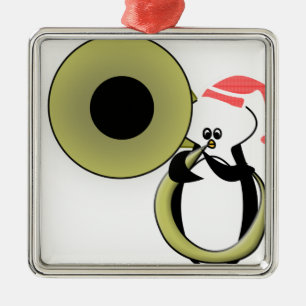 Ornement En Métal Pingouin de bébé avec le tuba