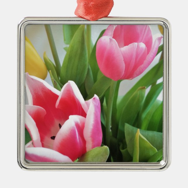 Ornement En Métal Pink Tulips, Floral Spring Bouquet, Flowers (Devant)