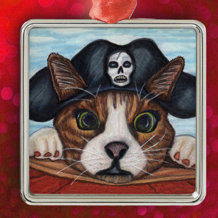Ornement En Métal Pirate Cute Surprisé Chat