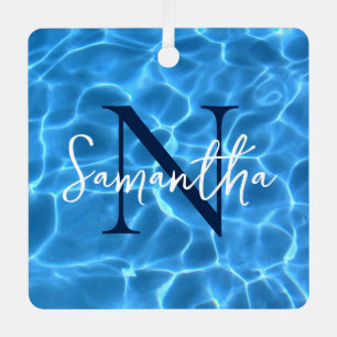 Ornement En Métal Piscine Bleu Aqua Photo Monogrammé