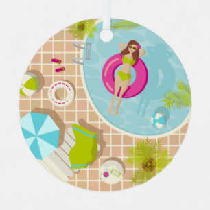 Ornement En Métal Piscine fille en bikini plage d'été