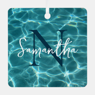 Ornement En Métal Piscine sarcelle Aqua Photo Monogrammé