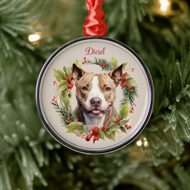 Ornement En Métal Pitbull Christmas Pet Memorial Chien race (Arbre)