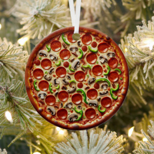 Ornement En Métal Pizza aux champignons, poivrons verts et pepperoni