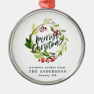 Ornement En Métal plus joyeux noël aquarelle rouge baies feuillage