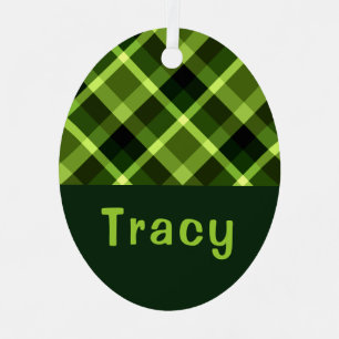 Ornement En Métal Pois vert Plaid Monogramme Ovale Métal Ornement