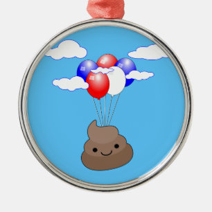 Ornement En Métal Poo Emoji Voler Avec Des Ballons Dans Le Ciel Bleu