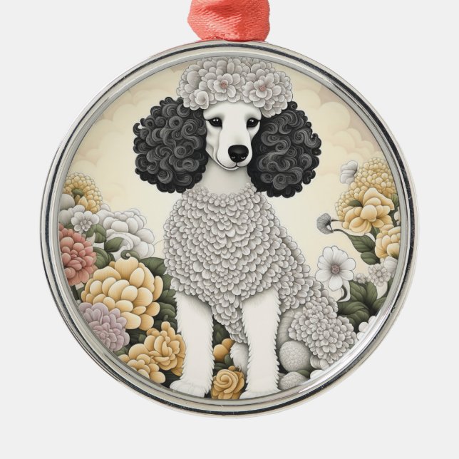 Ornement En Métal Poodle en Fleurs Whimsical (Devant)