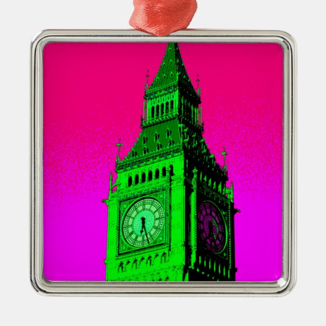 Ornement En Métal Pop Art Big Ben Londres Voyage rose Vert (Devant)