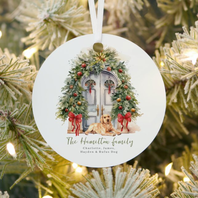 Ornement En Métal Porte d'entrée avec Noël Jaune du Labrador (Insitu)