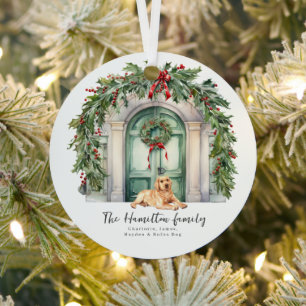 Ornement En Métal Porte d'entrée avec Noël Jaune du Labrador