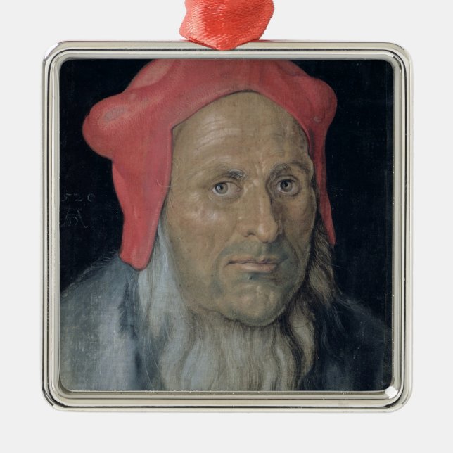 Ornement En Métal Portrait d'un homme barbu dans Red Hat, 1520 (Devant)