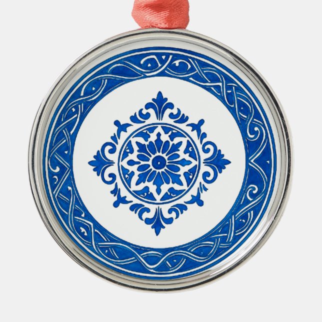 Ornement En Métal Portuguese Azulejo Ornament – Blue Tile Christmas  (Devant)