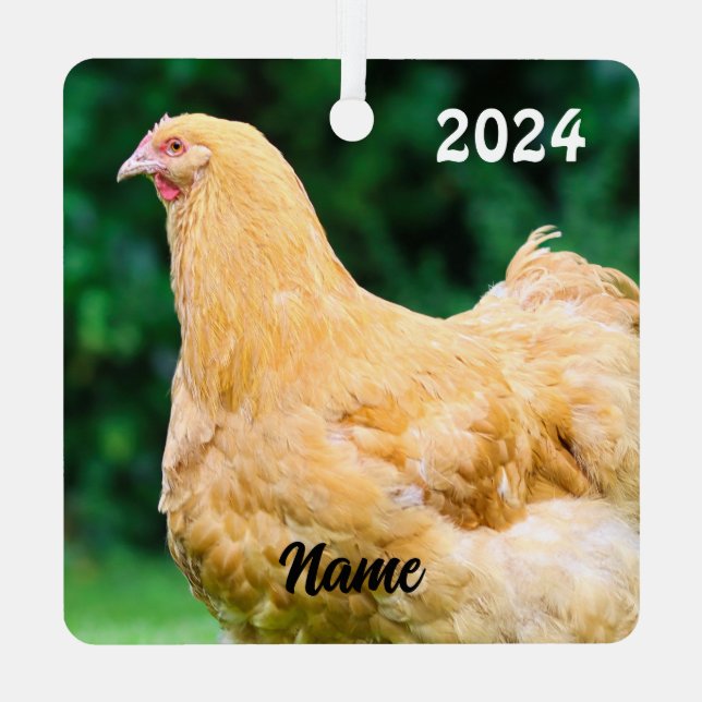 Ornement En Métal Poule Orpington Buff Personnalisée - Poulet de Com (Verso)