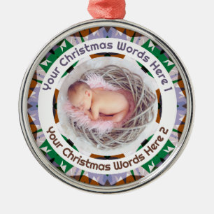 Ornement En Métal Premier Noël de bébé Brun Vert Violet Photo
