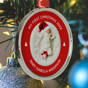 Ornement En Métal Premier Noël de bébé Élégant Cadeau Photo Rouge