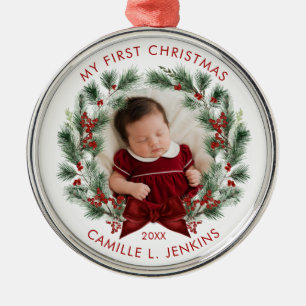 Ornement En Métal Premier Noël de bébé Personnalisé Élégant