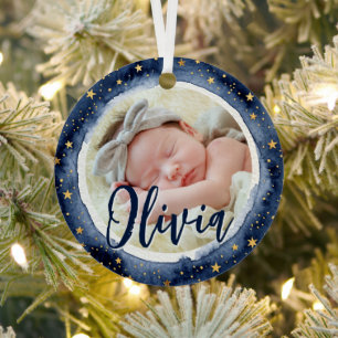 Ornement En Métal Premier Noël de Bébé Statistiques de Naissance Pho