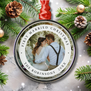Ornement En Métal Premier Noël de mariage avec photo personnalisée
