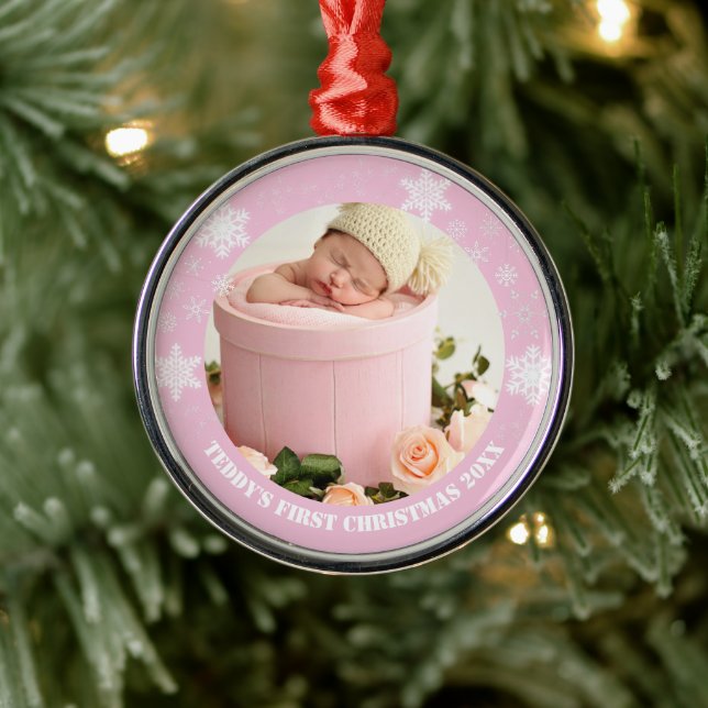 Ornement En Métal Premier Noël du bébé rose mou (Arbre)
