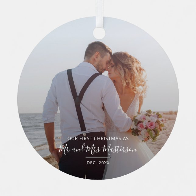 Ornement En Métal Premier Noël en tant que M. et Mme Couples Photo (Recto)