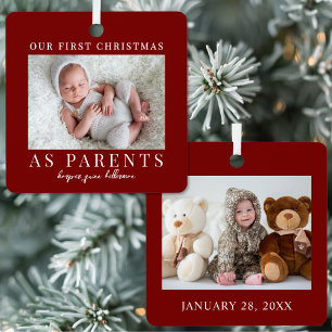 Ornement En Métal Premier Noël en tant que parents Photo bébé rouge