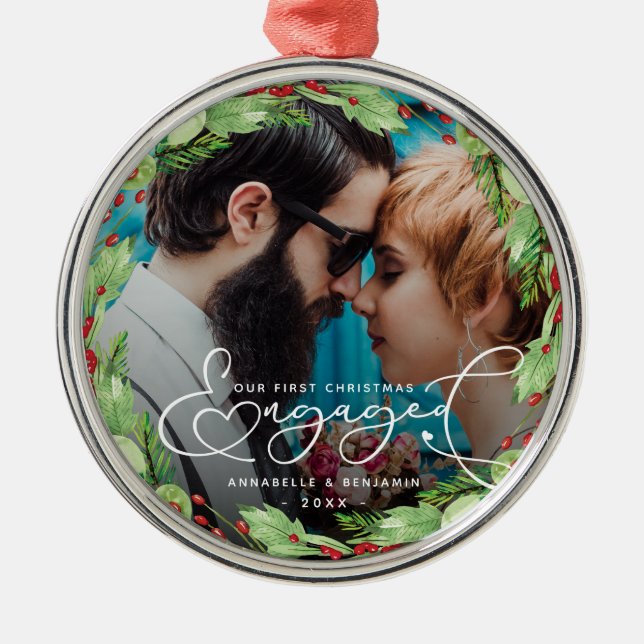 Ornement En Métal Premier Noël Engagé Photo personnalisée Métal Nom (Devant)