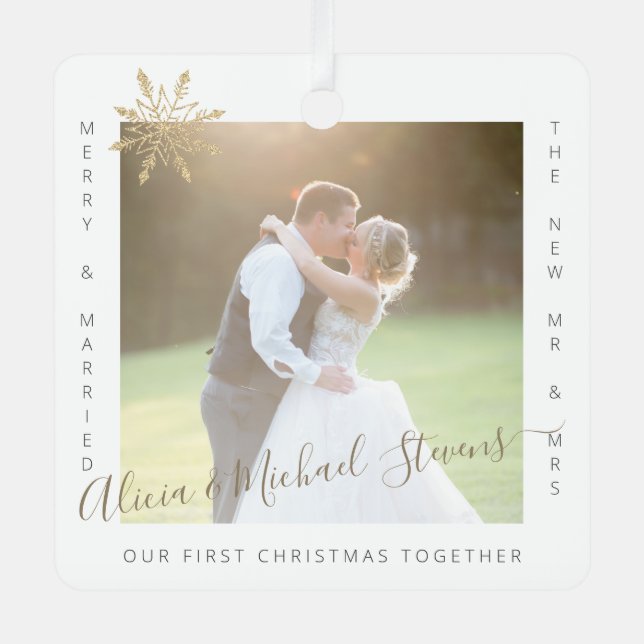 Ornement En Métal Premier Noël M. et Mme marié couple 2 photos (Recto)