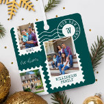 Ornement En Métal Premier Noël Nouveau Accueil Amusants Postage Timb<br><div class="desc">Amusant et mémorable "Premier Noël dans notre nouvelle maison" garde l'ornement métallique. Design présente nos timbres-poste amusants photo collage design. Collage avec 3 photos pour afficher vos photos spéciales de votre famille et de votre nouvelle maison. Texte personnalisable avec signature familiale, année, adresse et monogramme. Ce ornement ferait un grand...</div>