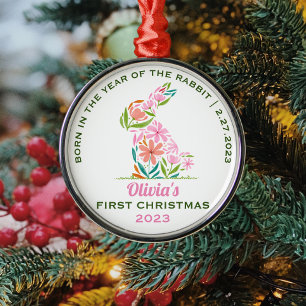 Ornement En Métal Première année lunaire de Noël du bébé du lapin