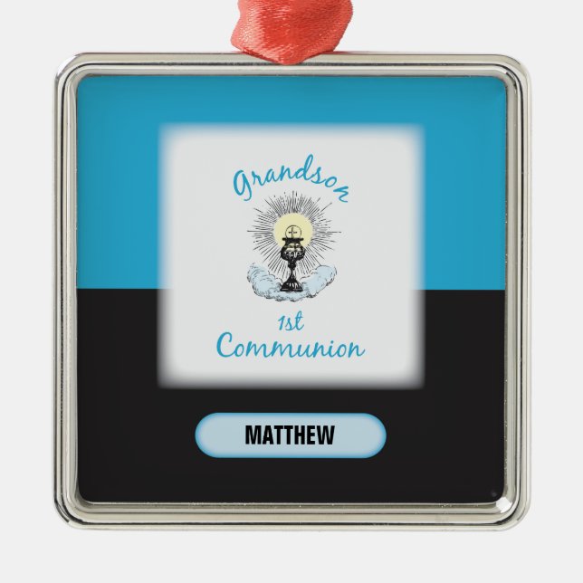 Ornement En Métal Première communion de Grand-fils, Coupe bleue (Devant)