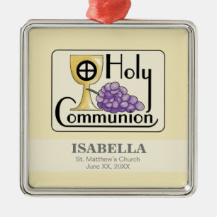 Ornement En Métal Première communion Raisins et Coupe, Personnalisab