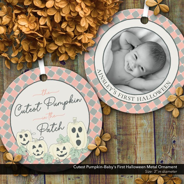 Ornement En Métal Première couleur pastel d'Halloween pour Citrouill (Cutest Pumpkin–Baby's First Halloween Photo Keepsake)