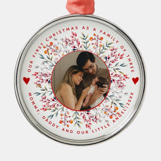 Ornement En Métal Première famille de Noël de trois baies de la fron (Devant)