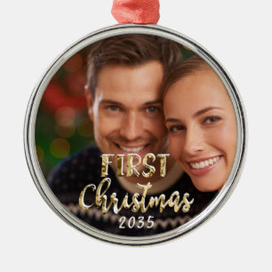Ornement En Métal Première Noël Nouveaux mariés Photo Keepsaké