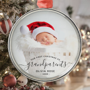Ornement En Métal Première photo de Noël des grands-parents, écritur