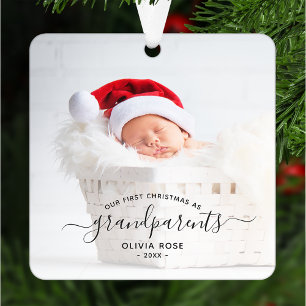 Ornement En Métal Première photo de Noël des grands-parents, écritur