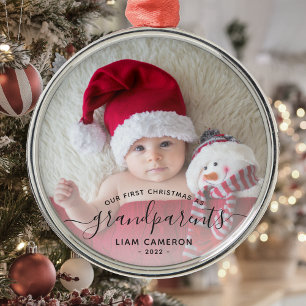 Ornement En Métal Première photo de Noël des grands-parents, écritur